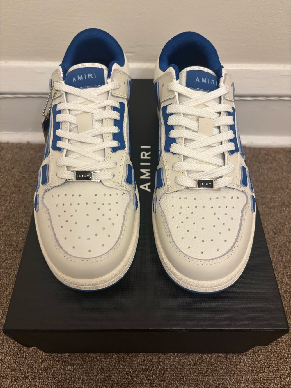 AMIRI White and Blue skele Low-Top Leather Sneakers